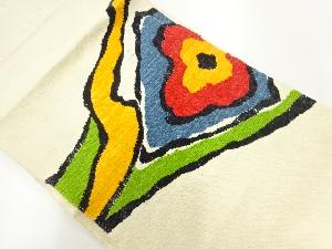 アンティーク　手織り真綿紬抽象花模様織出し名古屋帯